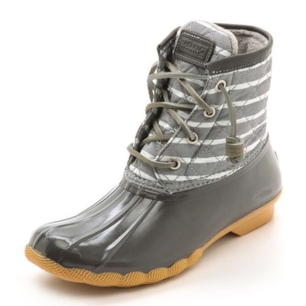 NWOT Sperry Short Grey Striped Duck Boots